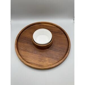 Dansk Jens Quistgaard Teak Chip Dip Appetizer Round Tray 12.5" Denmark Vintage